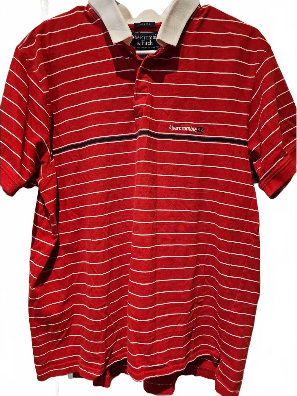 Abercrombie & Fitch Muscle Polo Shirt Red White Striped XL vintage 90s